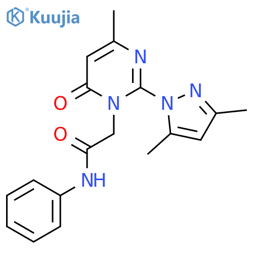 2-[2-(3,5-dimethyl-1H-pyrazol-1-yl)-4-methyl-6-oxo-1,6-dihydropyrimidin-1-yl]-N-phenylacetamide structure