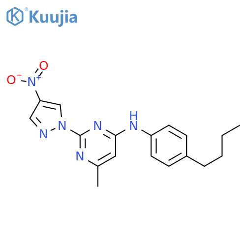 N-(4-butylphenyl)-6-methyl-2-(4-nitro-1H-pyrazol-1-yl)pyrimidin-4-amine structure
