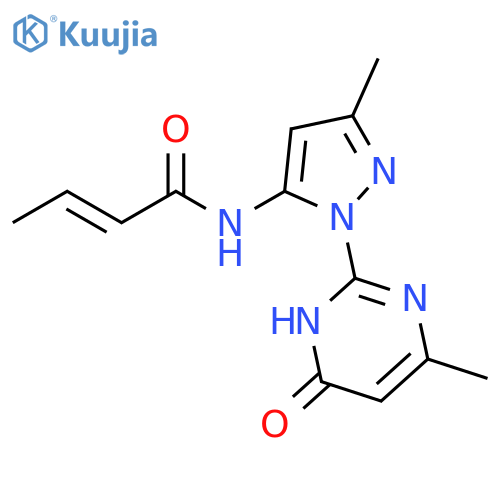 (2E)-N-[3-methyl-1-(4-methyl-6-oxo-1,6-dihydropyrimidin-2-yl)-1H-pyrazol-5-yl]but-2-enamide structure