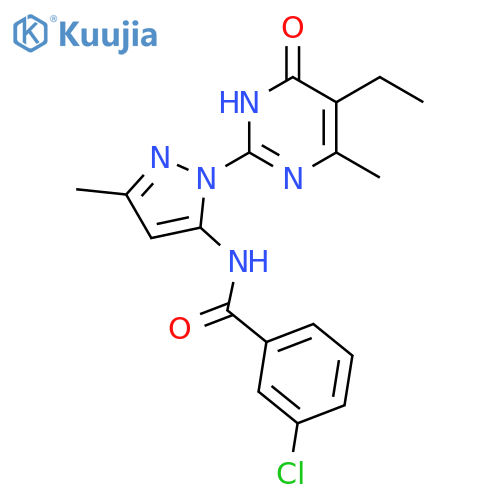 3-chloro-N-[1-(5-ethyl-4-methyl-6-oxo-1,6-dihydropyrimidin-2-yl)-3-methyl-1H-pyrazol-5-yl]benzamide structure