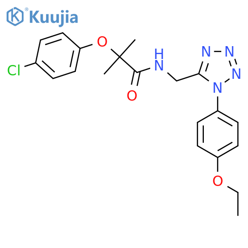 2-(4-chlorophenoxy)-N-{[1-(4-ethoxyphenyl)-1H-1,2,3,4-tetrazol-5-yl]methyl}-2-methylpropanamide structure