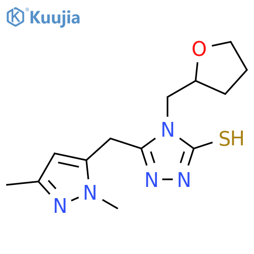 5-(1,3-dimethyl-1H-pyrazol-5-yl)methyl-4-(oxolan-2-yl)methyl-4H-1,2,4-triazole-3-thiol structure