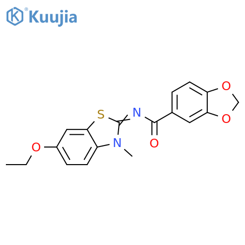 N-[(2E)-6-ethoxy-3-methyl-2,3-dihydro-1,3-benzothiazol-2-ylidene]-2H-1,3-benzodioxole-5-carboxamide structure