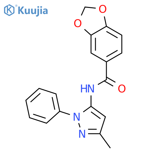 N-(3-methyl-1-phenyl-1H-pyrazol-5-yl)-2H-1,3-benzodioxole-5-carboxamide structure