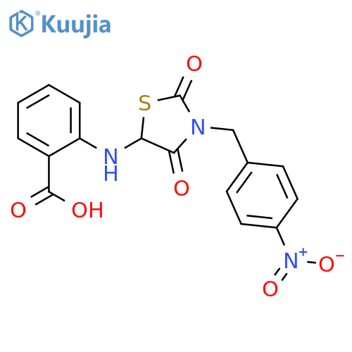 2-({3-[(4-nitrophenyl)methyl]-2,4-dioxo-1,3-thiazolidin-5-yl}amino)benzoic acid structure