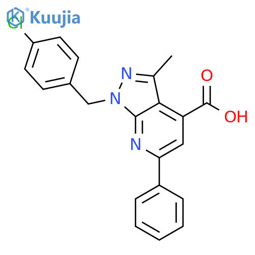 1-(4-chlorophenyl)methyl-3-methyl-6-phenyl-1H-pyrazolo3,4-bpyridine-4-carboxylic acid structure