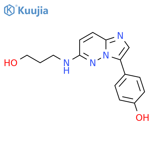 4-{6-[(3-hydroxypropyl)amino]imidazo[1,2-b]pyridazin-3-yl}phenol structure