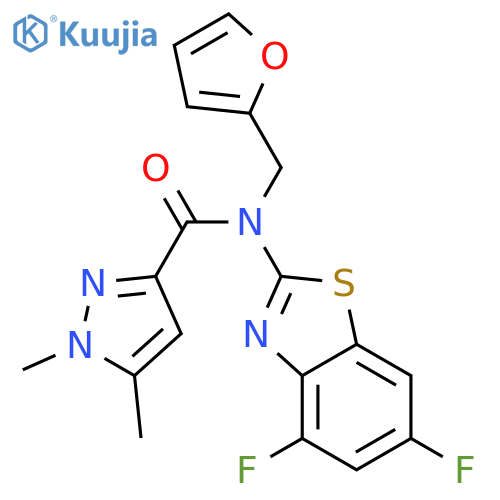 N-(4,6-difluoro-1,3-benzothiazol-2-yl)-N-[(furan-2-yl)methyl]-1,5-dimethyl-1H-pyrazole-3-carboxamide structure