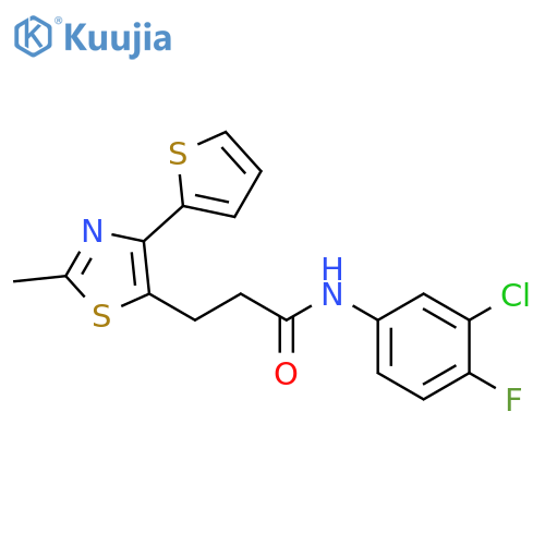 N-(3-chloro-4-fluorophenyl)-3-[2-methyl-4-(thiophen-2-yl)-1,3-thiazol-5-yl]propanamide structure