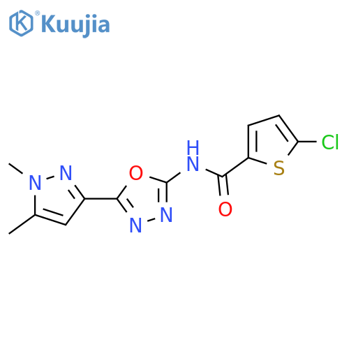 5-chloro-N-[5-(1,5-dimethyl-1H-pyrazol-3-yl)-1,3,4-oxadiazol-2-yl]thiophene-2-carboxamide structure