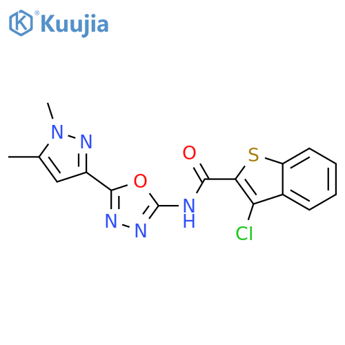 3-chloro-N-[5-(1,5-dimethyl-1H-pyrazol-3-yl)-1,3,4-oxadiazol-2-yl]-1-benzothiophene-2-carboxamide structure