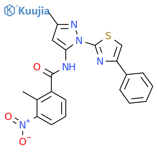 2-methyl-N-[3-methyl-1-(4-phenyl-1,3-thiazol-2-yl)-1H-pyrazol-5-yl]-3-nitrobenzamide structure