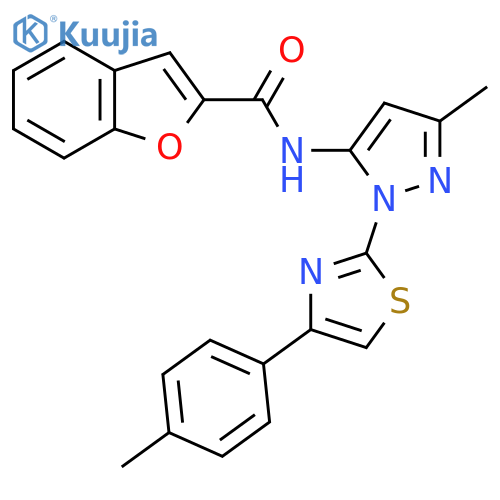 N-{3-methyl-1-[4-(4-methylphenyl)-1,3-thiazol-2-yl]-1H-pyrazol-5-yl}-1-benzofuran-2-carboxamide structure