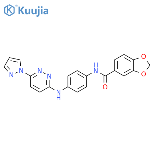 N-(4-{[6-(1H-pyrazol-1-yl)pyridazin-3-yl]amino}phenyl)-2H-1,3-benzodioxole-5-carboxamide structure