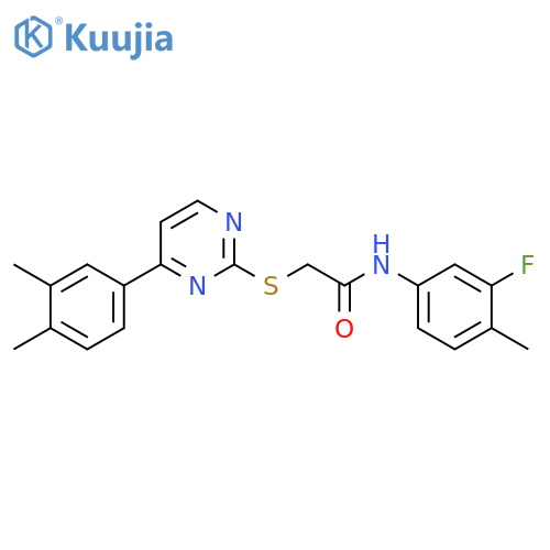 2-{[4-(3,4-dimethylphenyl)pyrimidin-2-yl]sulfanyl}-N-(3-fluoro-4-methylphenyl)acetamide structure