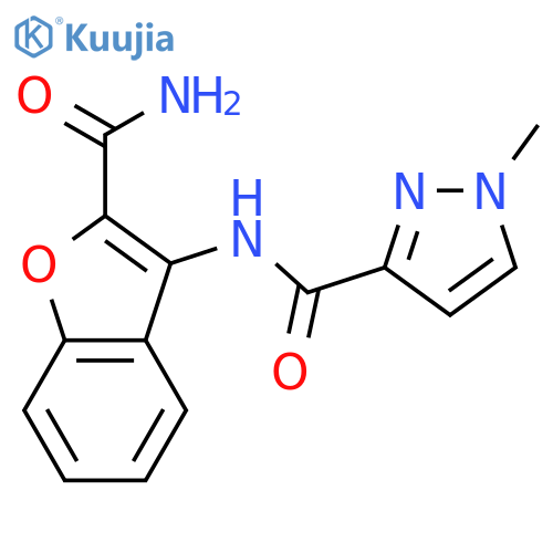 N-(2-carbamoyl-1-benzofuran-3-yl)-1-methyl-1H-pyrazole-3-carboxamide structure