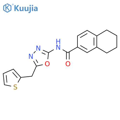 N-{5-[(thiophen-2-yl)methyl]-1,3,4-oxadiazol-2-yl}-5,6,7,8-tetrahydronaphthalene-2-carboxamide structure