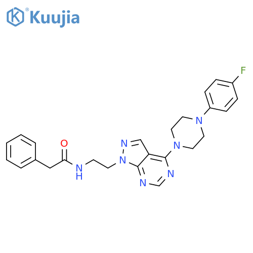 N-(2-{4-[4-(4-fluorophenyl)piperazin-1-yl]-1H-pyrazolo[3,4-d]pyrimidin-1-yl}ethyl)-2-phenylacetamide structure