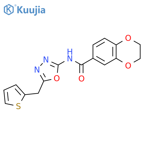 N-{5-[(thiophen-2-yl)methyl]-1,3,4-oxadiazol-2-yl}-2,3-dihydro-1,4-benzodioxine-6-carboxamide structure