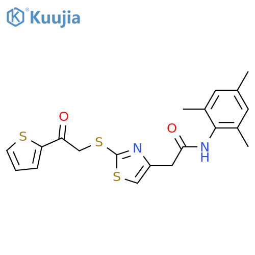 2-(2-{[2-oxo-2-(thiophen-2-yl)ethyl]sulfanyl}-1,3-thiazol-4-yl)-N-(2,4,6-trimethylphenyl)acetamide structure