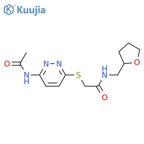 2-[(6-acetamidopyridazin-3-yl)sulfanyl]-N-[(oxolan-2-yl)methyl]acetamide structure