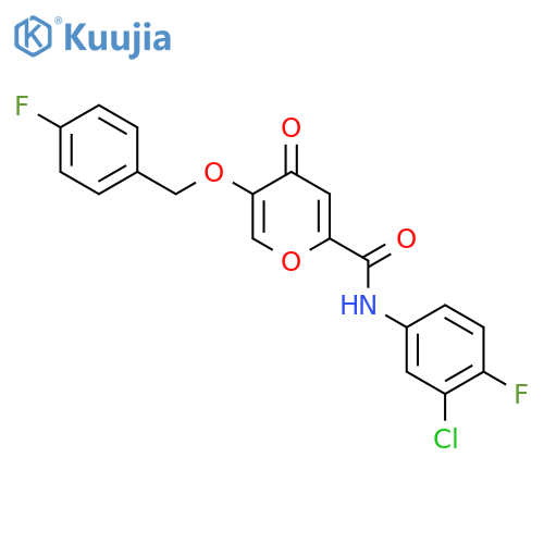 N-(3-chloro-4-fluorophenyl)-5-[(4-fluorophenyl)methoxy]-4-oxo-4H-pyran-2-carboxamide structure