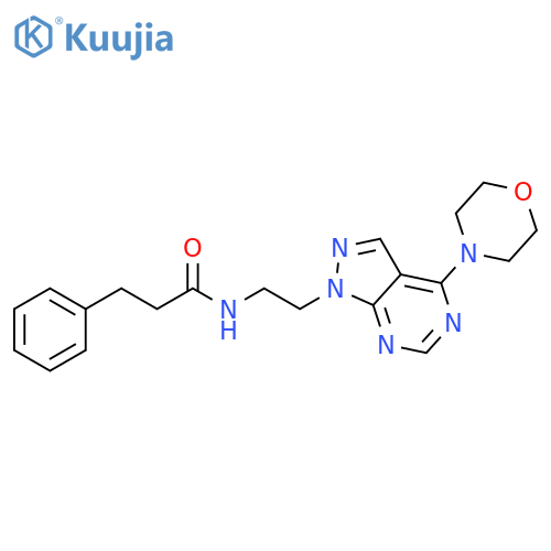 N-{2-[4-(morpholin-4-yl)-1H-pyrazolo[3,4-d]pyrimidin-1-yl]ethyl}-3-phenylpropanamide structure