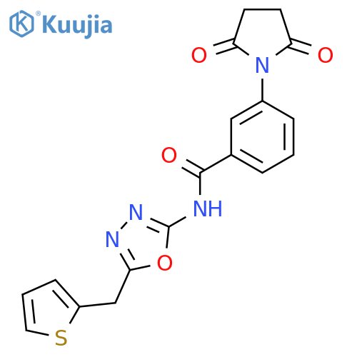 3-(2,5-dioxopyrrolidin-1-yl)-N-{5-[(thiophen-2-yl)methyl]-1,3,4-oxadiazol-2-yl}benzamide structure