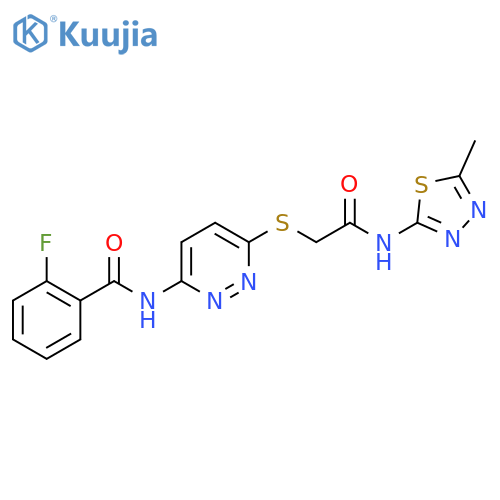 2-fluoro-N-[6-({[(5-methyl-1,3,4-thiadiazol-2-yl)carbamoyl]methyl}sulfanyl)pyridazin-3-yl]benzamide structure