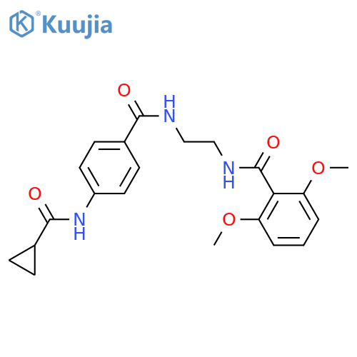 N-{2-[(4-cyclopropaneamidophenyl)formamido]ethyl}-2,6-dimethoxybenzamide structure