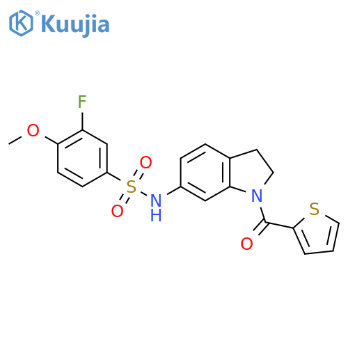 3-fluoro-4-methoxy-N-[1-(thiophene-2-carbonyl)-2,3-dihydro-1H-indol-6-yl]benzene-1-sulfonamide structure