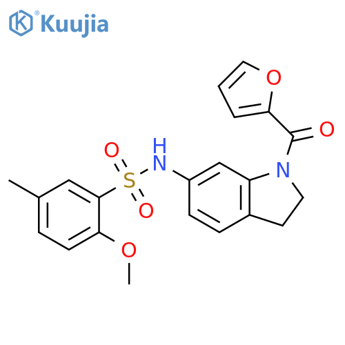 N-[1-(furan-2-carbonyl)-2,3-dihydro-1H-indol-6-yl]-2-methoxy-5-methylbenzene-1-sulfonamide structure