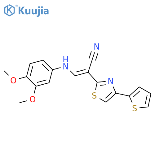 (2E)-3-[(3,4-dimethoxyphenyl)amino]-2-[4-(thiophen-2-yl)-1,3-thiazol-2-yl]prop-2-enenitrile structure