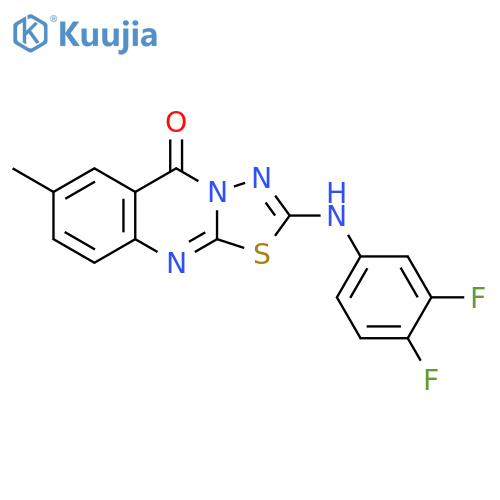 2-[(3,4-difluorophenyl)amino]-7-methyl-5H-[1,3,4]thiadiazolo[2,3-b]quinazolin-5-one structure
