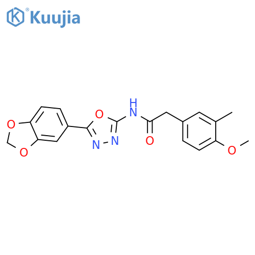 N-[5-(2H-1,3-benzodioxol-5-yl)-1,3,4-oxadiazol-2-yl]-2-(4-methoxy-3-methylphenyl)acetamide structure