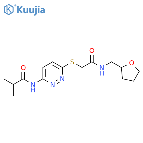 2-methyl-N-{6-[({[(oxolan-2-yl)methyl]carbamoyl}methyl)sulfanyl]pyridazin-3-yl}propanamide structure