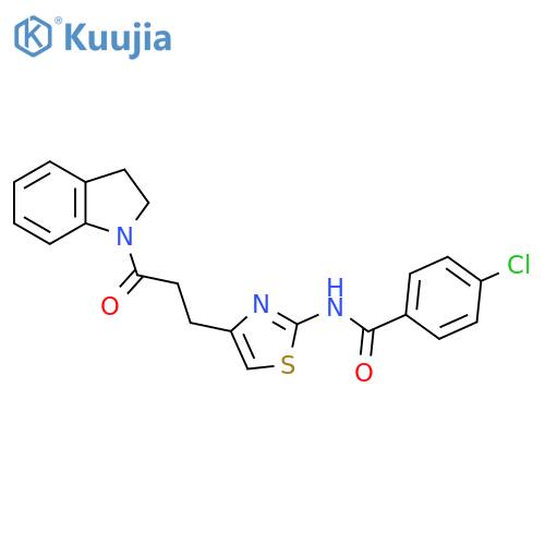 4-chloro-N-{4-[3-(2,3-dihydro-1H-indol-1-yl)-3-oxopropyl]-1,3-thiazol-2-yl}benzamide structure