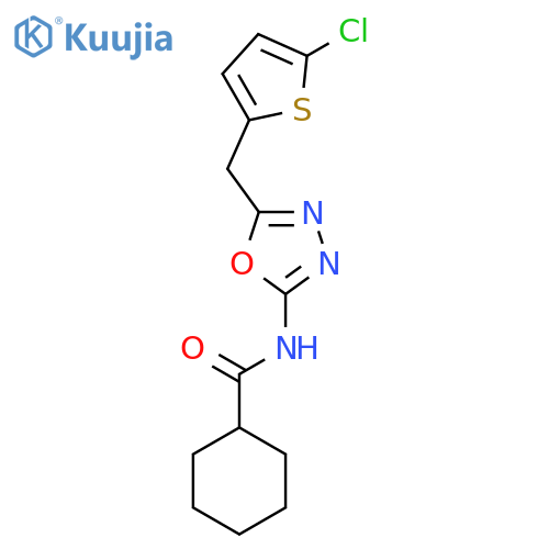 N-{5-[(5-chlorothiophen-2-yl)methyl]-1,3,4-oxadiazol-2-yl}cyclohexanecarboxamide structure