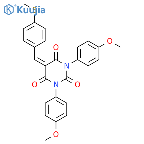 1,3-Bis(4-methoxyphenyl)-5-((4-methylthiophenyl)methylene)-1,3-diazaperhydroine-2,4,6-trione structure