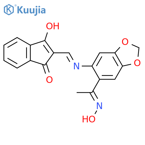 2-(((6-((Hydroxyimino)ethyl)benzo[3,4-D]1,3-dioxolen-5-YL)amino)methylene)indane-1,3-dione structure
