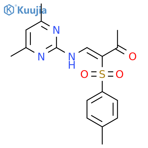 (Z)-4-[(4,6-Dimethylpyrimidin-2-yl)amino]-3-(4-methylphenyl)sulfonylbut-3-en-2-one structure