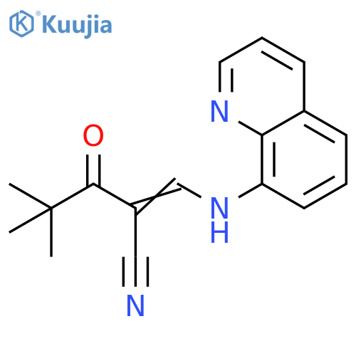 (2E)-4,4-dimethyl-3-oxo-2-{[(quinolin-8-yl)amino]methylidene}pentanenitrile structure