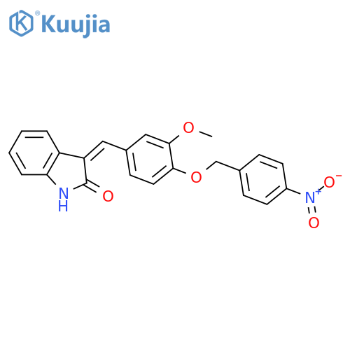 (3Z)-3-[[3-methoxy-4-[(4-nitrophenyl)methoxy]phenyl]methylidene]-1H-indol-2-one structure