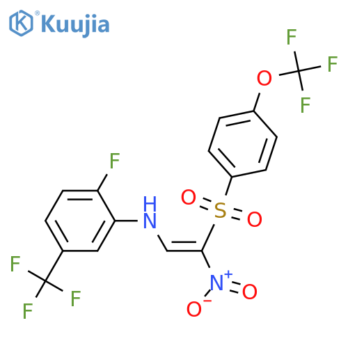 2-fluoro-N-[(Z)-2-nitro-2-[4-(trifluoromethoxy)phenyl]sulfonylethenyl]-5-(trifluoromethyl)aniline structure