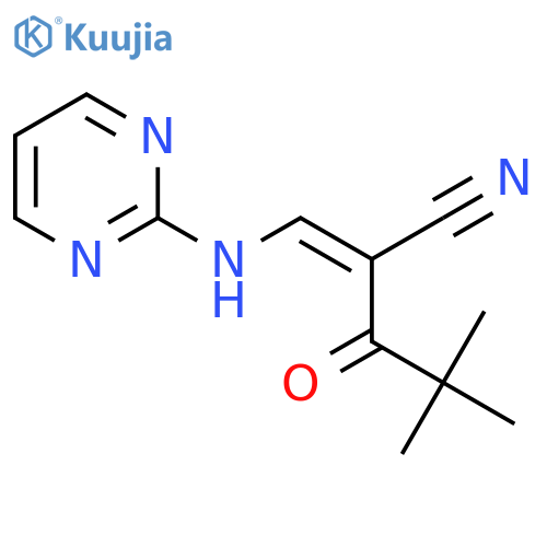 2-(2,2-Dimethylpropanoyl)-3-(pyrimidin-2-ylamino)prop-2-enenitrile structure