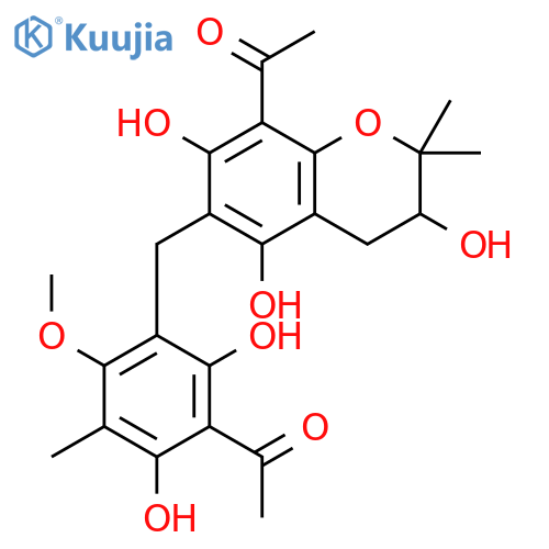 Ethanone,1-[3-[(8-acetyl-3,4-dihydro-3,5,7-trihydroxy-2,2-dimethyl-2H-1-benzopyran-6-yl)methyl]-2,6-dihydroxy-4-methoxy-5-methylphenyl]- structure
