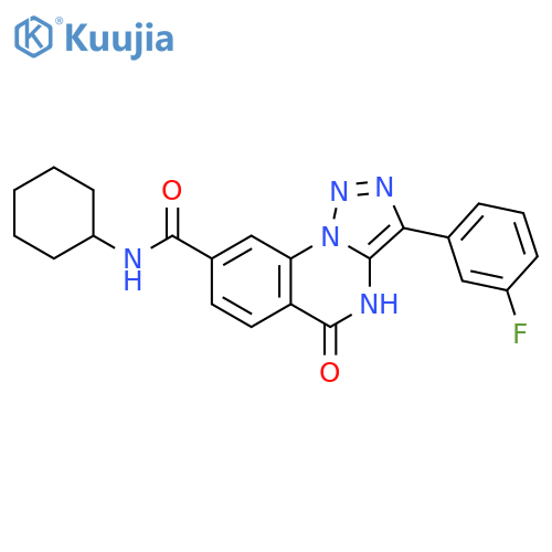 N-cyclohexyl-3-(3-fluorophenyl)-5-oxo-4H,5H-[1,2,3]triazolo[1,5-a]quinazoline-8-carboxamide structure