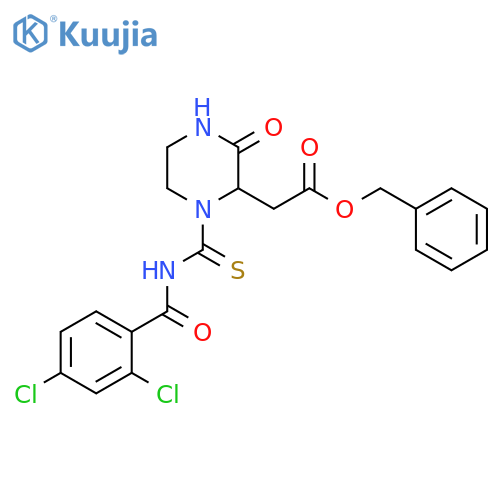 benzyl 2-(1-{[(2,4-dichlorophenyl)formamido]methanethioyl}-3-oxopiperazin-2-yl)acetate structure