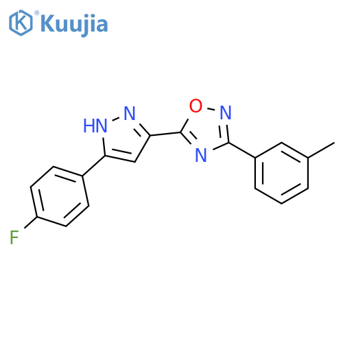 5-[3-(4-fluorophenyl)-1H-pyrazol-5-yl]-3-(3-methylphenyl)-1,2,4-oxadiazole structure