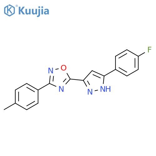 5-[3-(4-fluorophenyl)-1H-pyrazol-5-yl]-3-(4-methylphenyl)-1,2,4-oxadiazole structure